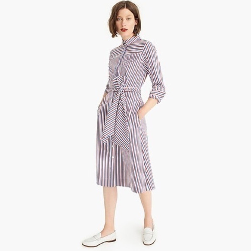NWT J. Crew Tie-Waist Shirtdress in Stripe…